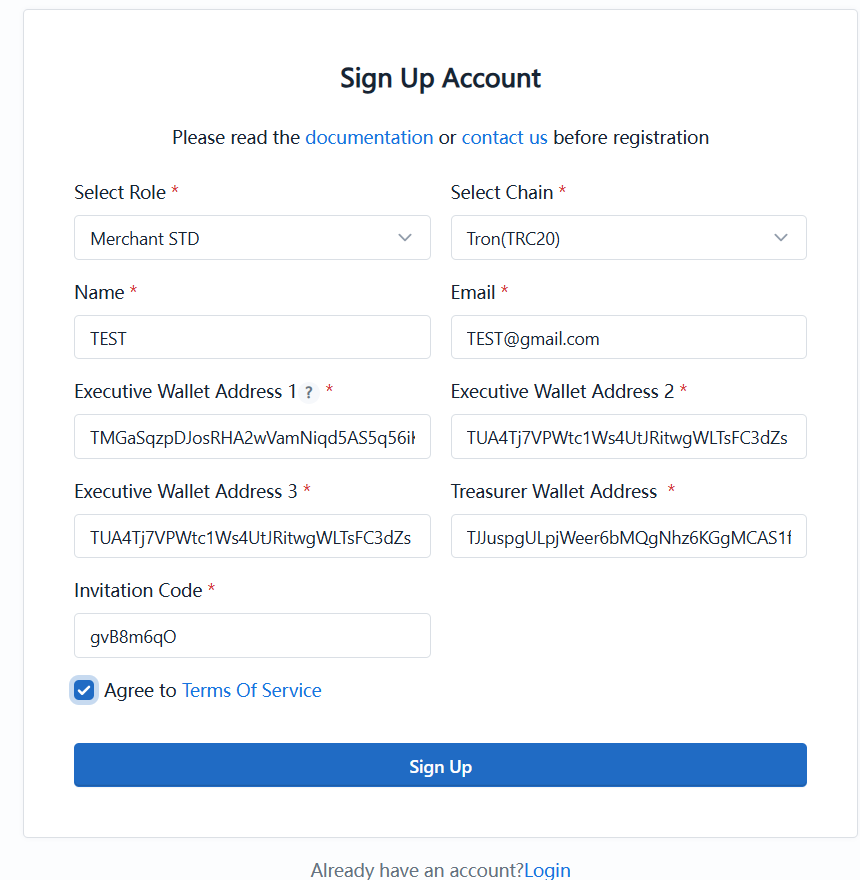 Registration page screenshot