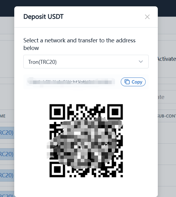 Deposit dialog