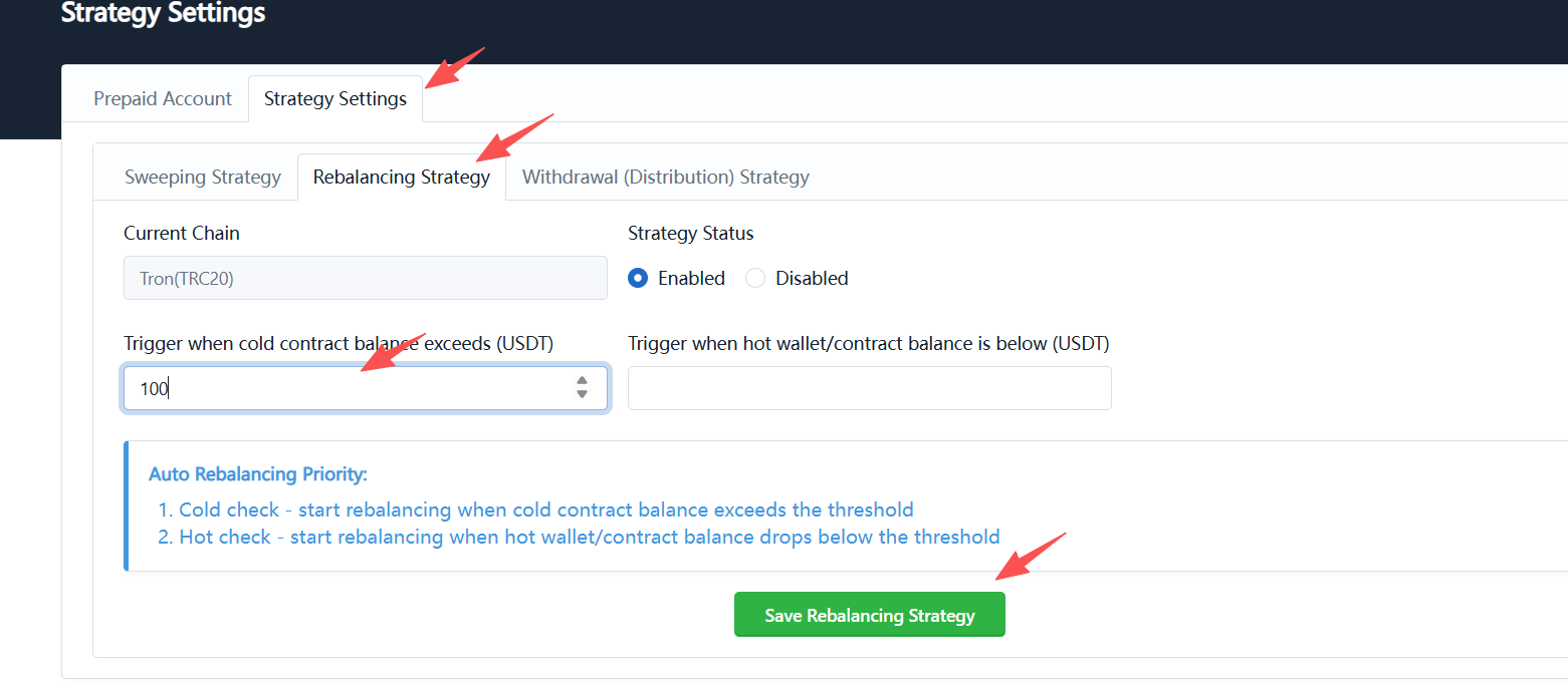 Rebalancing strategy configuration
