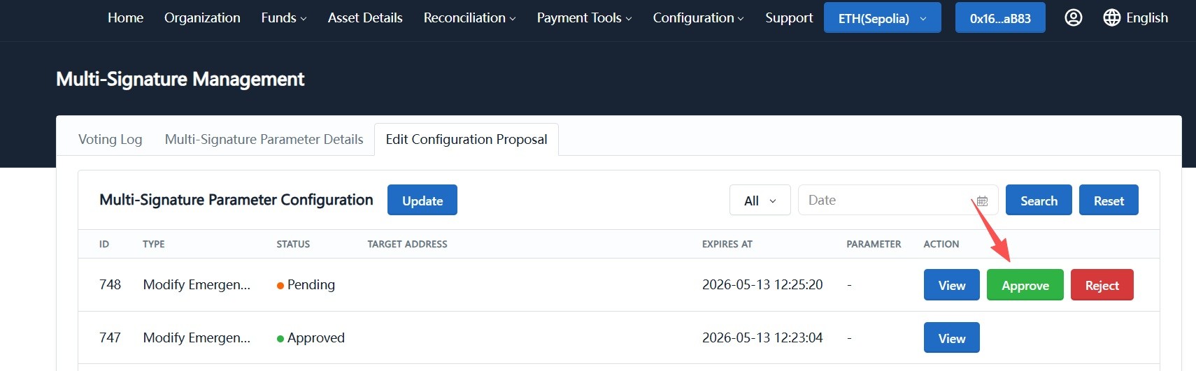 Approve emergency withdrawal address proposal