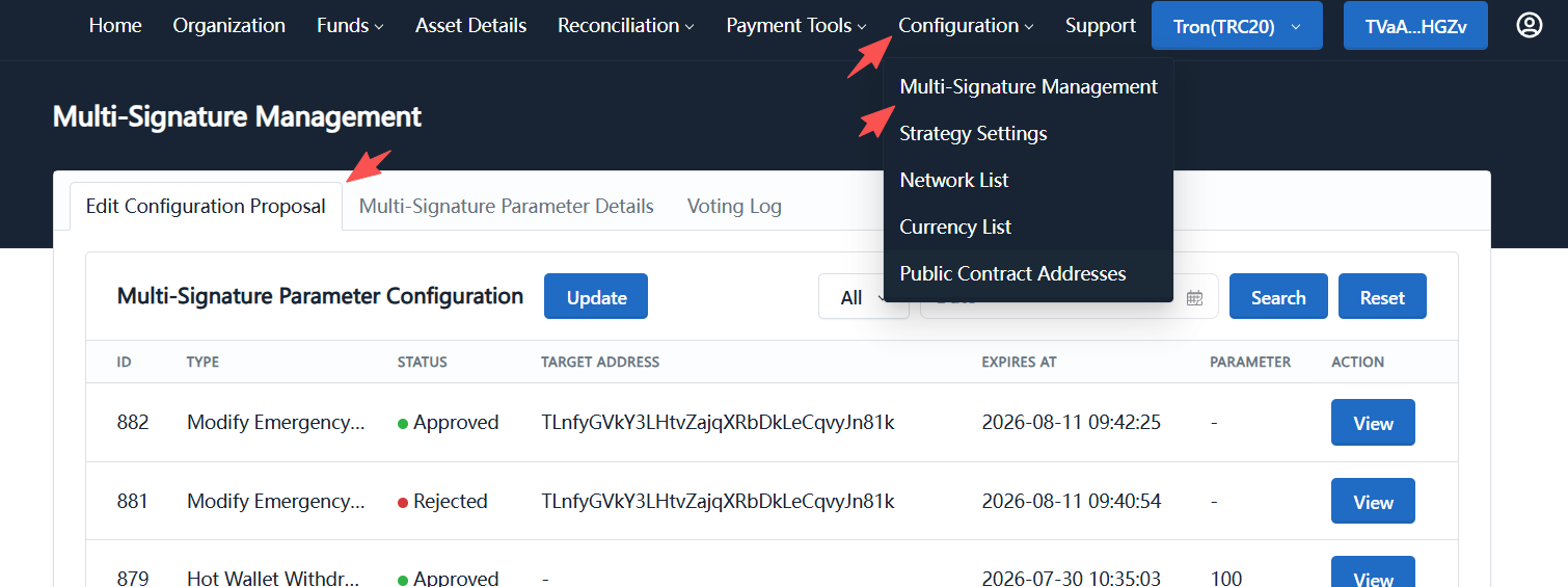Navigate to multisig management