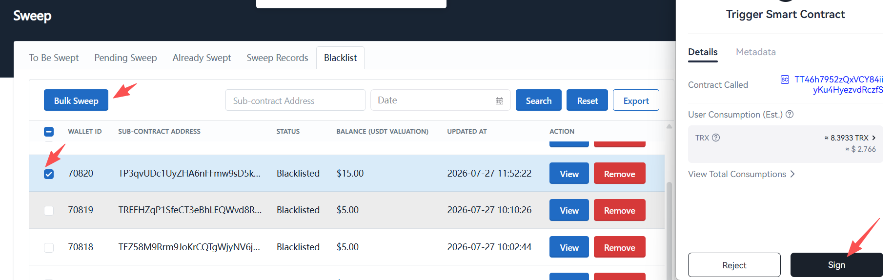 Blacklist bulk sweep