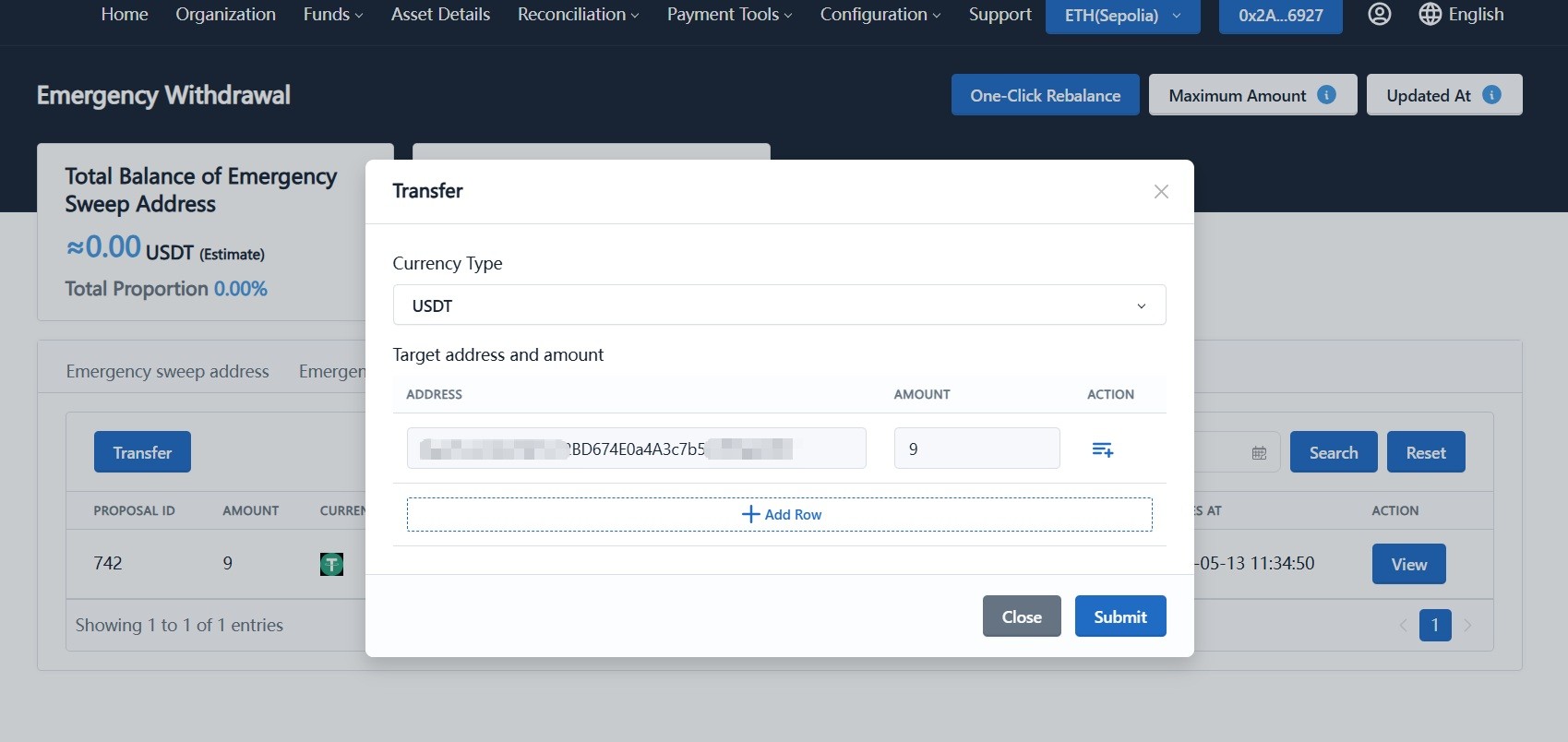 Fill transfer details and submit proposal