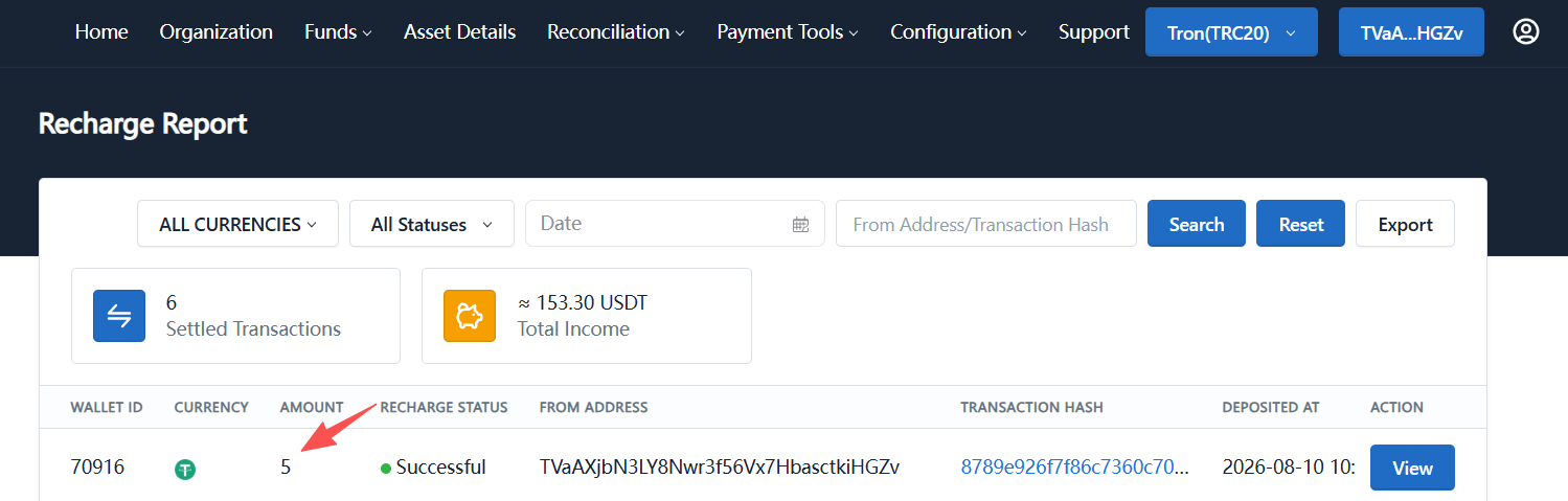 Recharge report success page