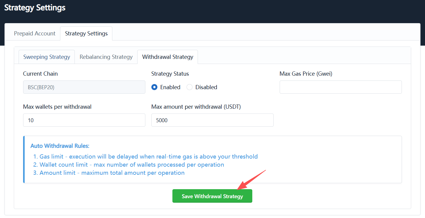 Withdrawal strategy configuration