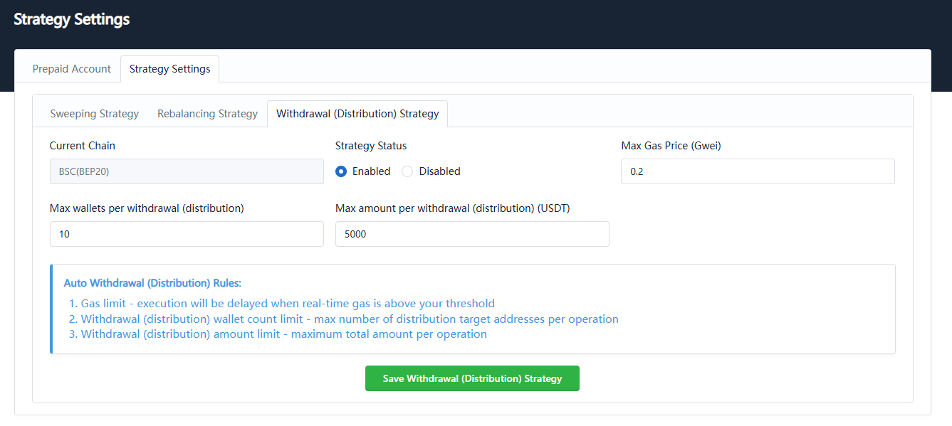 Withdrawal strategy configuration