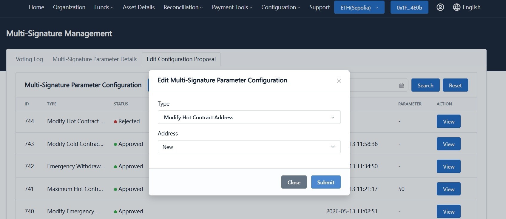 Create hot contract address update proposal